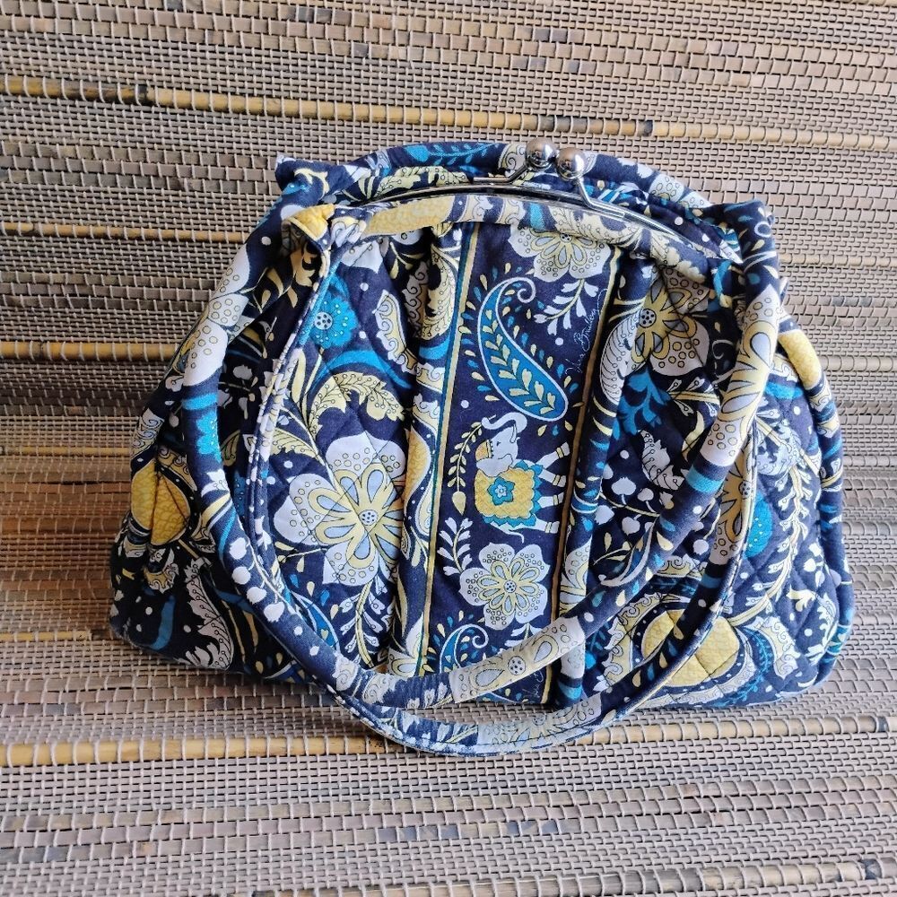Vera Bradley Ellie Blue Elephant Kiss Lock Paisley Handbag